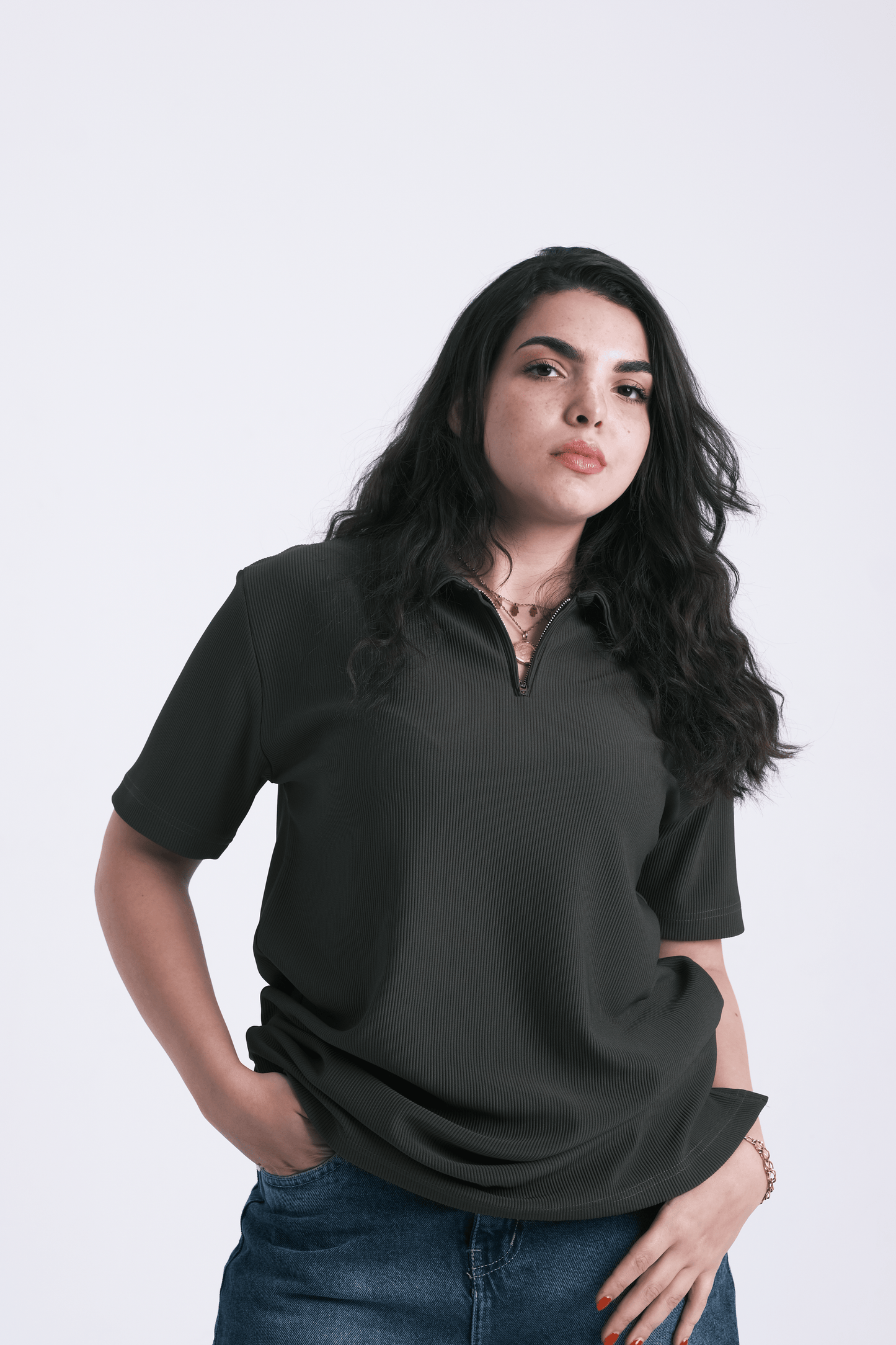 OLIVE GREEN ZIP-UP POLO