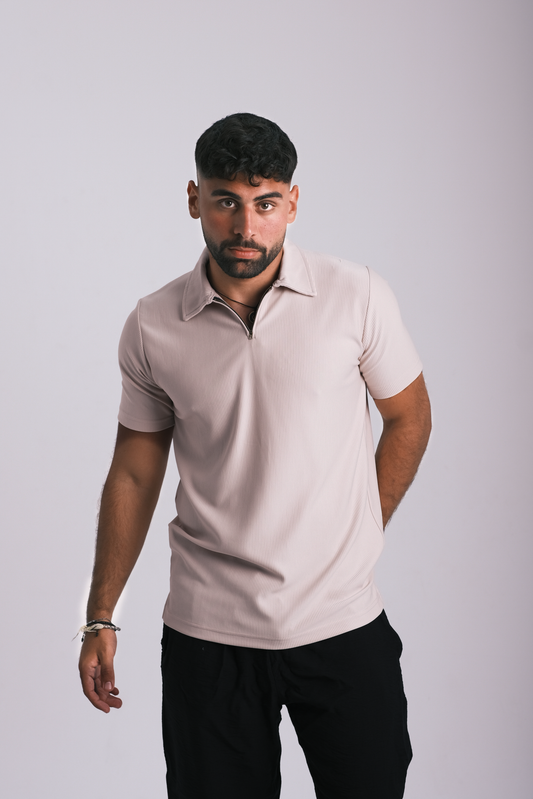 BEIGE ZIP-UP POLO