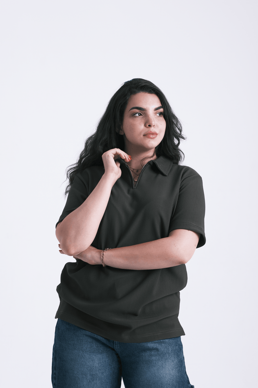OLIVE GREEN ZIP-UP POLO